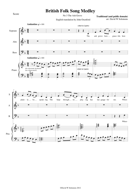 The Ash Grove For Sab Choir And Piano Or Keyboard Sheet Music