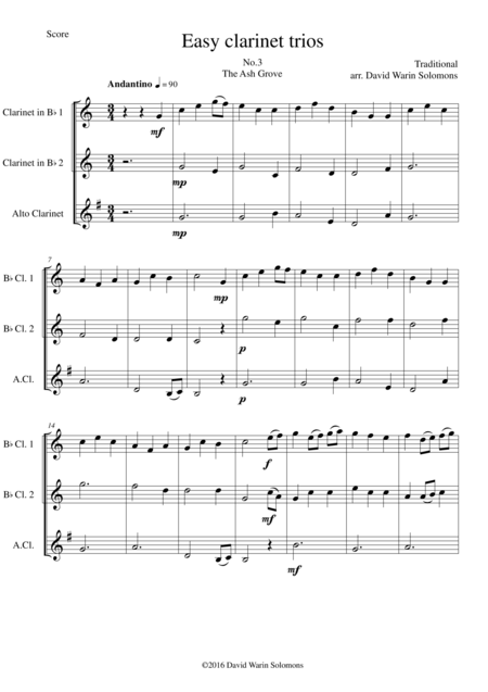 The Ash Grove Llwyn Onn For Clarinet Trio 2 B Flats 1 Alto Sheet Music