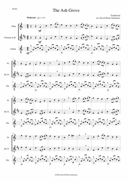 Free Sheet Music The Ash Grove Llwyn Onn For Flute Clarinet And Guitar