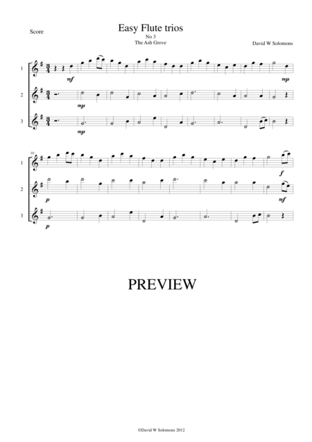 Free Sheet Music The Ash Grove Llwyn Onn For Flute Trio