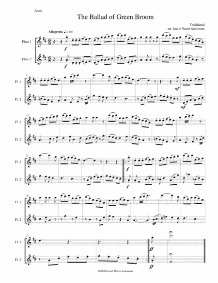 The Ballad Of Green Broom For 2 Flutes Sheet Music