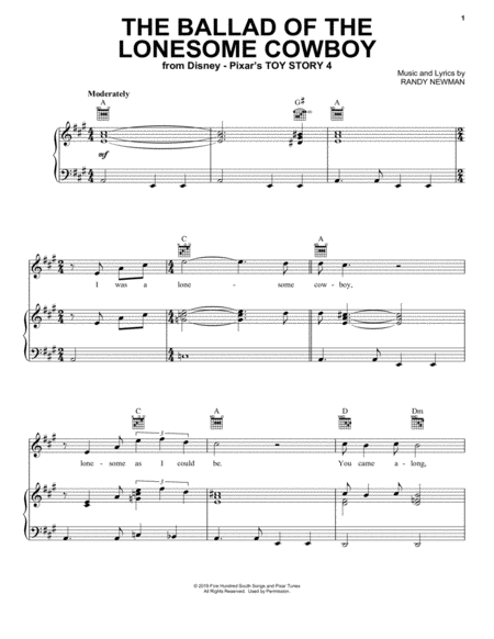 Free Sheet Music The Ballad Of The Lonesome Cowboy From Toy Story 4