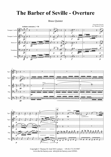 The Barber Of Sevilla Overture Brass Quintet Sheet Music