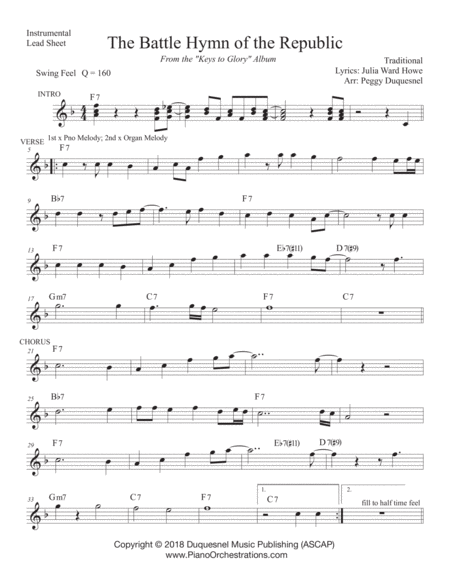 The Battle Hymn Of The Republic Instrumental Sheet Music