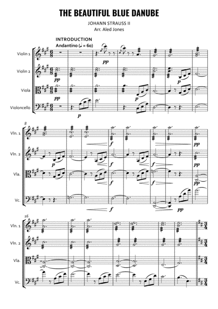 The Beautiful Blue Danube For String Quartet Sheet Music