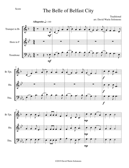 The Belle Of Belfast City I Will Tell My Ma For Brass Trio Trumpet Horn Trombone Sheet Music