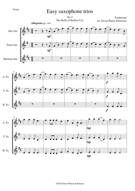 The Belle Of Belfast City I Will Tell My Ma For Saxophone Trio Sheet Music