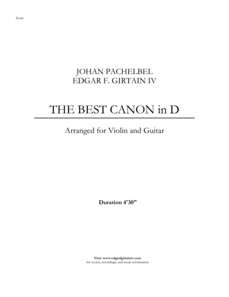 The Best Canon In D For Violin And Guitar Arranged Sheet Music