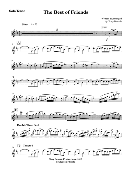 Free Sheet Music The Best Of Friends Tenor Solo With Jazz Ensemble