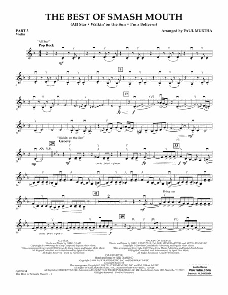 Free Sheet Music The Best Of Smash Mouth Arr Paul Murtha Pt 3 Violin