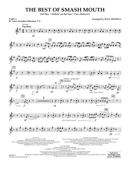 The Best Of Smash Mouth Arr Paul Murtha Pt 4 Bb Tenor Sax Bart C Sheet Music