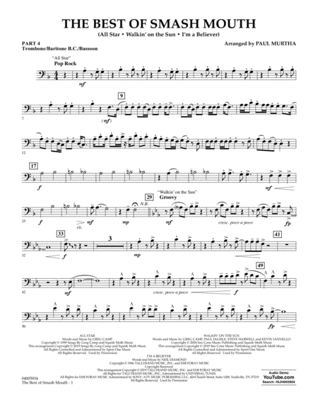 The Best Of Smash Mouth Arr Paul Murtha Pt 4 Trombone Bar B C Bsn Sheet Music