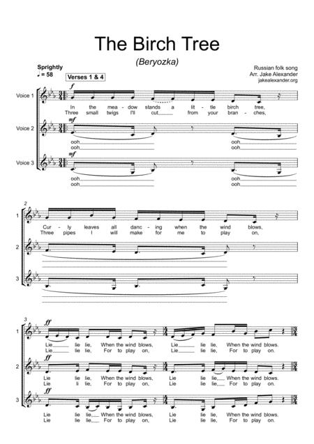 Free Sheet Music The Birch Tree A Cappella Choir In 3 Parts