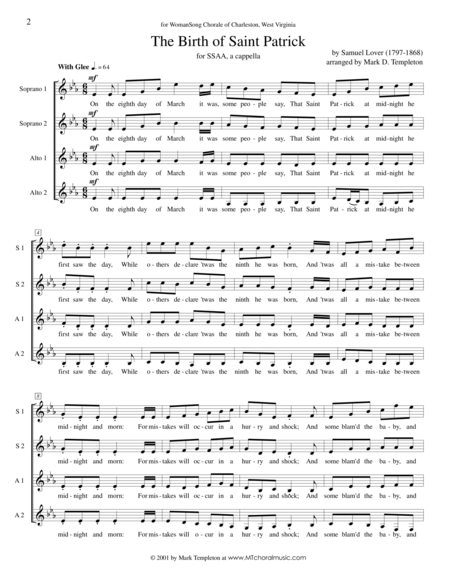 Free Sheet Music The Birth Of Saint Patrick