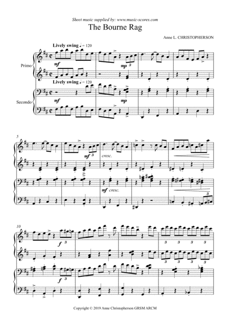 Free Sheet Music The Bourne Rag Piano Duet