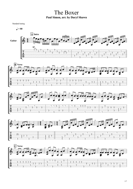 The Boxer For Solo Fingerstyle Guitar Sheet Music