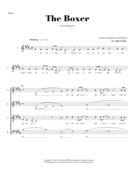 The Boxer Satb Quartet A Cappella Sheet Music