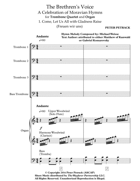 The Brethrens Voice For Organ And Trombone Quartet Sheet Music