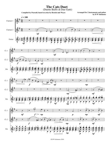 Free Sheet Music The Cats Duet Duetto Buffo Di Due Gatti For 2 Clarinets And Guitar