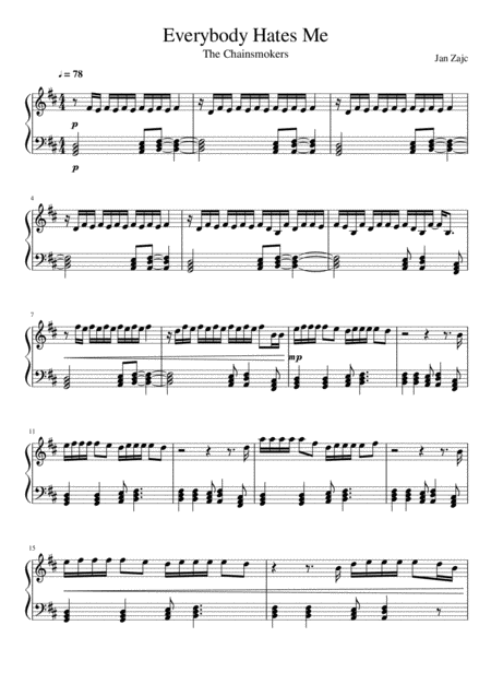 Free Sheet Music The Chainsmokers Everybody Hates Me