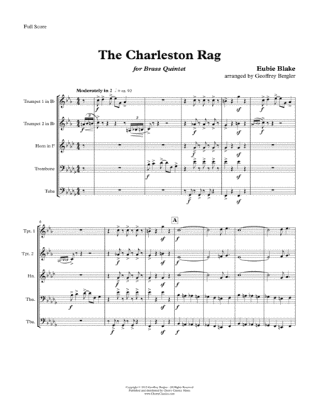 The Charleston Rag For Brass Quintet Sheet Music