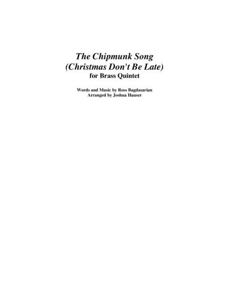 Free Sheet Music The Chipmunk Song Christmas Dont Be Late Brass Quintet
