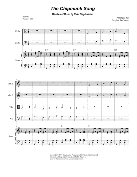 Free Sheet Music The Chipmunk Song For String Quartet