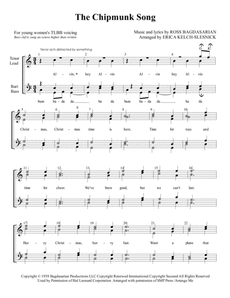 Free Sheet Music The Chipmunk Song Tlbb