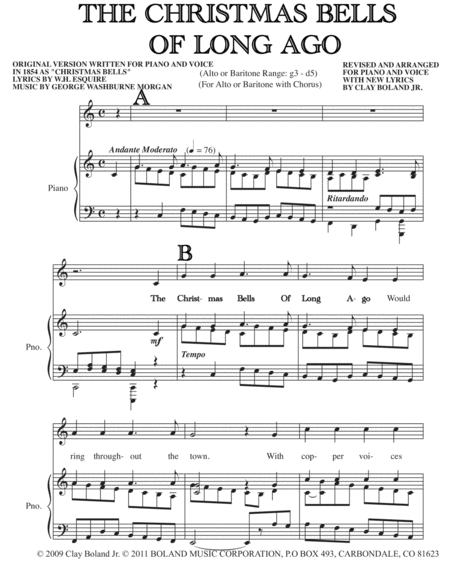 The Christmas Bells Of Long Ago Alto Baritone Range Choir Sheet Music