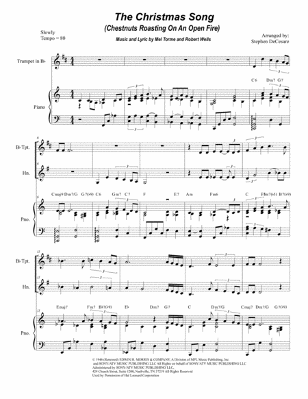 Free Sheet Music The Christmas Song Chestnuts Roasting On An Open Fire Duet For Bb Trumpet And French Horn