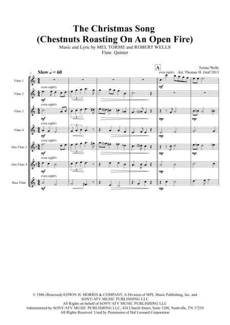 The Christmas Song Chestnuts Roasting On An Open Fire Flute Quintet Sheet Music