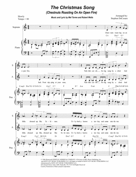 Free Sheet Music The Christmas Song Chestnuts Roasting On An Open Fire For 2 Part Choir Sa