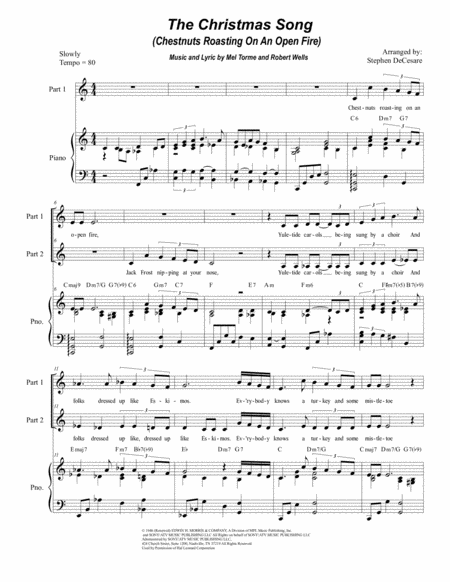 The Christmas Song Chestnuts Roasting On An Open Fire For 2 Part Choir Sheet Music