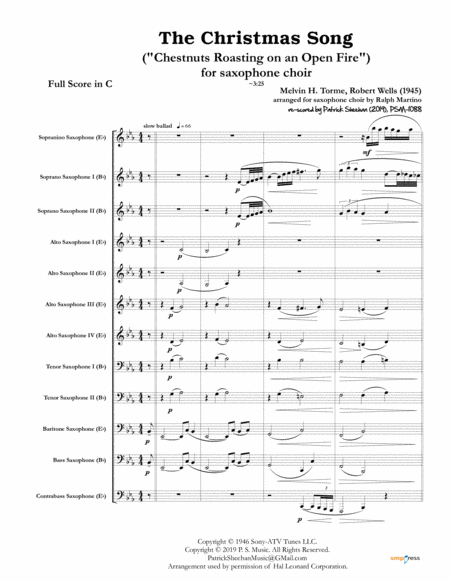 The Christmas Song Chestnuts Roasting On An Open Fire For Saxophone Choir Full Score Set Of Parts Sheet Music