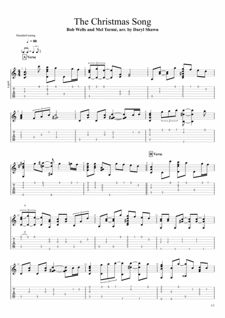 Free Sheet Music The Christmas Song Chestnuts Roasting On An Open Fire For Solo Fingerstyle Guitar