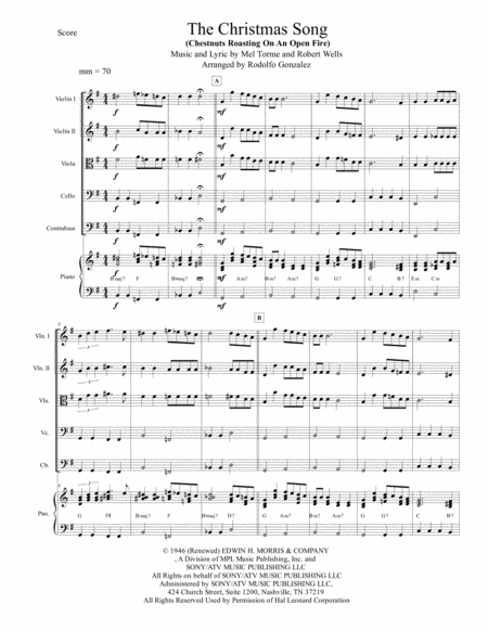 Free Sheet Music The Christmas Song Chestnuts Roasting On An Open Fire For String Orchestra And Piano