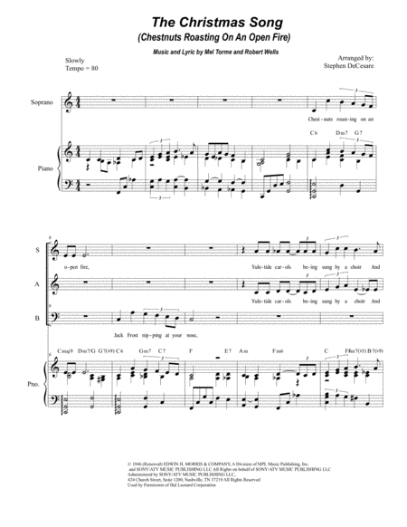 The Christmas Song Chestnuts Roasting On An Open Fire For Vocal Trio Sab Sheet Music