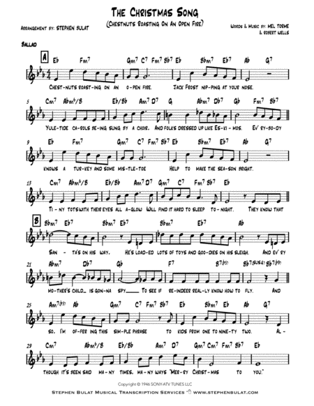 Free Sheet Music The Christmas Song Chestnuts Roasting On An Open Fire Lead Sheet Key Of Eb