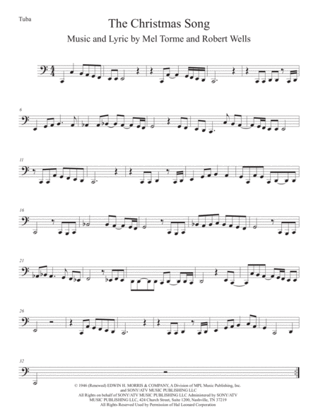 Free Sheet Music The Christmas Song Chestnuts Roasting On An Open Fire Original Key Tuba