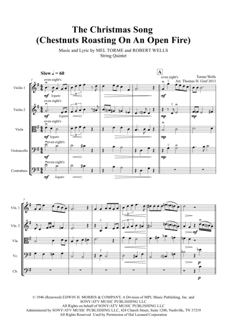 The Christmas Song Chestnuts Roasting On An Open Fire String Quintet Sheet Music