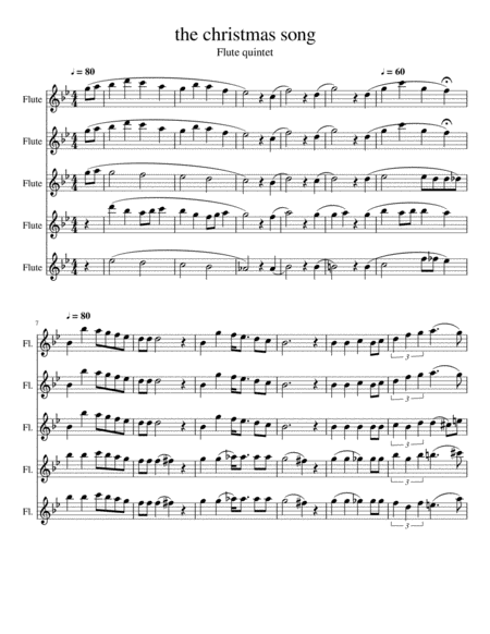 Free Sheet Music The Christmas Song For Flute Quintet