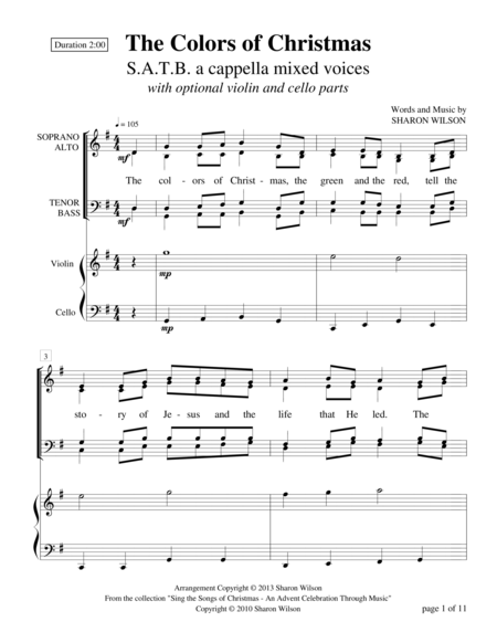 Free Sheet Music The Colors Of Christmas Satb A Cappella With Optional Violin And Cello