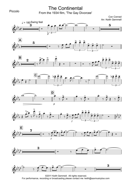 The Continental For Concert Band Set Of Parts Sheet Music