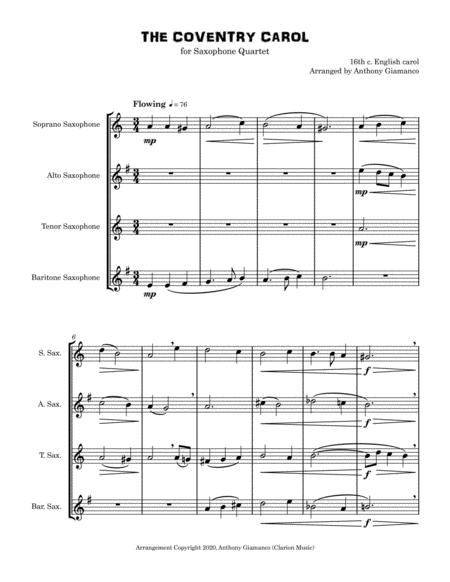 The Coventry Carol Saxophone Quartet Satb Sheet Music