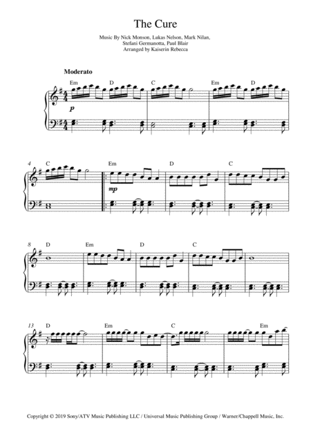 Free Sheet Music The Cure Piano Solo With Chords