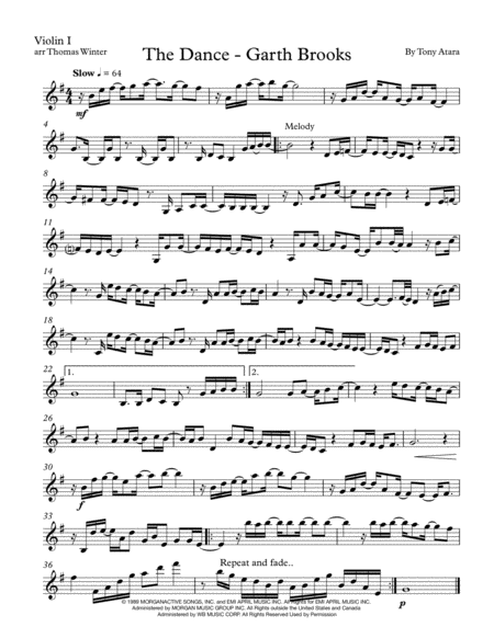 Free Sheet Music The Dance Garth Brooks String Quartet Trio Duo Or Solo Violin