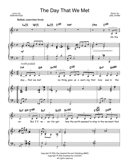 Free Sheet Music The Day That We Met