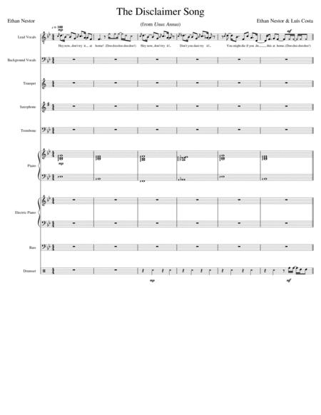 Free Sheet Music The Disclaimer Song From Unus Annus