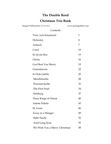 The Double Reed Christmas Trio Book Sheet Music