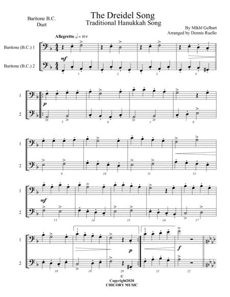 Free Sheet Music The Dreidel Song Baritone B C Duet Intermediate